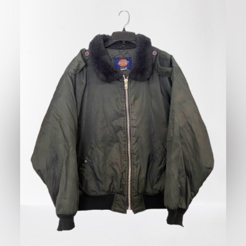 Dickies Vintage Navy Blue Bomber Jacket Size XL Collar Quilted Lined Work Coat